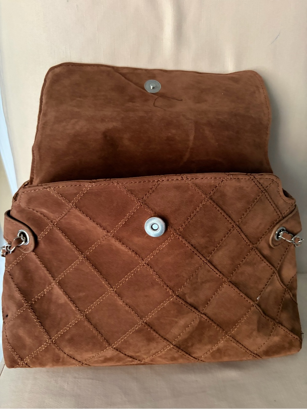 ✨ New Chestnut Brown Quilted Suede Shoulder Bag | Chain Strap | Never Used ✨